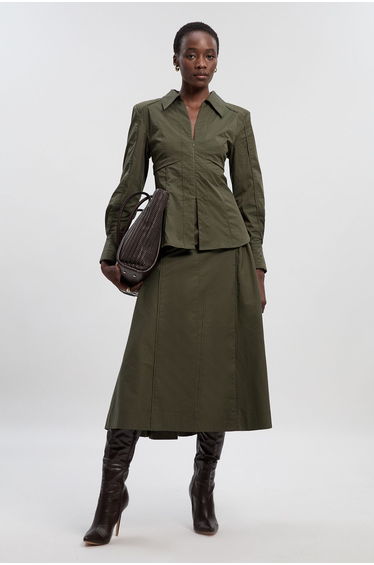 Pleated Detail Cotton Woven Long Sleeve Shirt