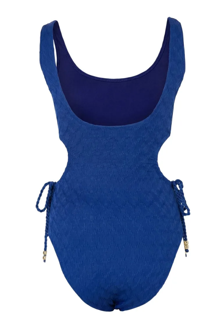 Dark Navy Blue Textured Cut Out Detailed Accessory Detailed U-Neck Covered Regular Waist Regular Swimsuit - 2
