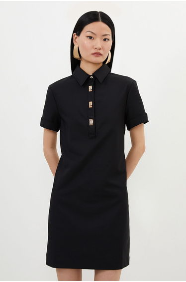 Petite Techno Cotton Woven Short Dress With Gold Clasps