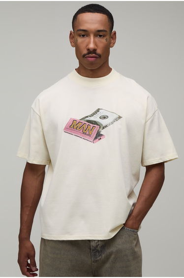 Ecru Oversized Boxy Man Dollar Print T-Shirt - ecru