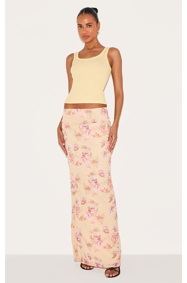 Lemon Floral Print Chiffon Maxi Skirt