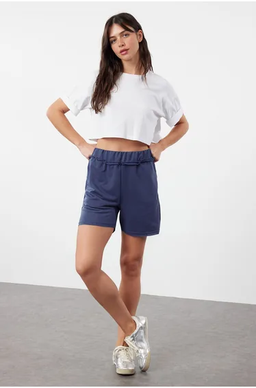 Indigo High Waist Pocket Slim Shorts & Bermuda