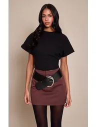 Tall Chocolate Thick Belt Mini Skirt - 1