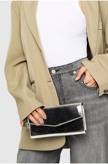Structured Fold Over Clutch Bag - silver