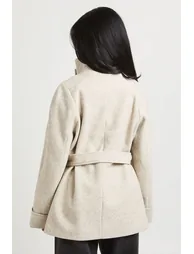 Funnel Neck Belted Wool Jacket - mushroom - 2