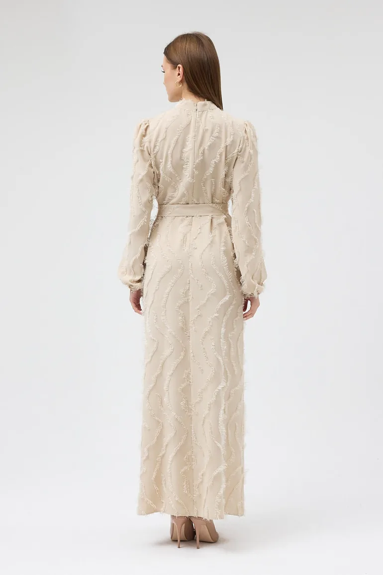 Miori Textured Dress - Beige - 4