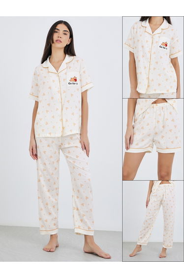 Pack of 3 - Bear Print Cotton Shirt, Pants and Shorts