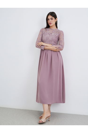 Purple Lace Insert A-Line Maxi Dress