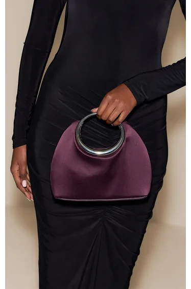 Plum Satin Grab Handle Clutch Bag