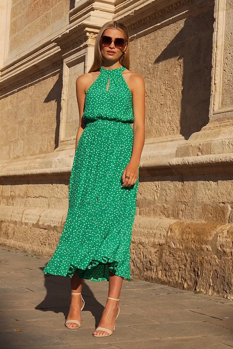 green dress with white spots Green and White Polka Dot Dresses