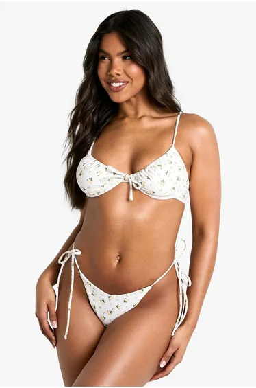 توب بكيني بطبعة أزهار - أصفر 