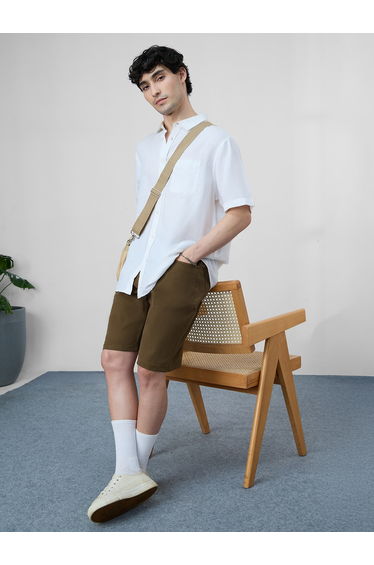 Men Brown Knee Length Plain Denim Shorts