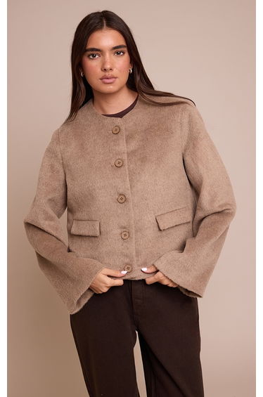 Taupe Brushed Wool Single Breasted Jacket