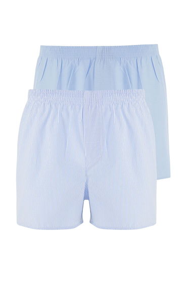 Blue Woven Cotton 2-Pack Boxer