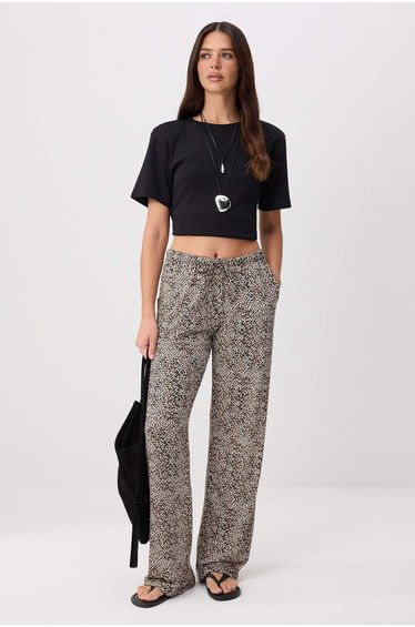 Multi-Colored Animal Wide Leg Elastic Waist Regular Waist Soft Knitted Trousers