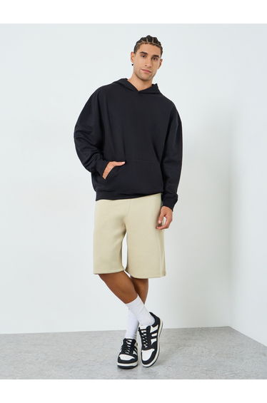 Men Black Embroidered Graphic Hoodie