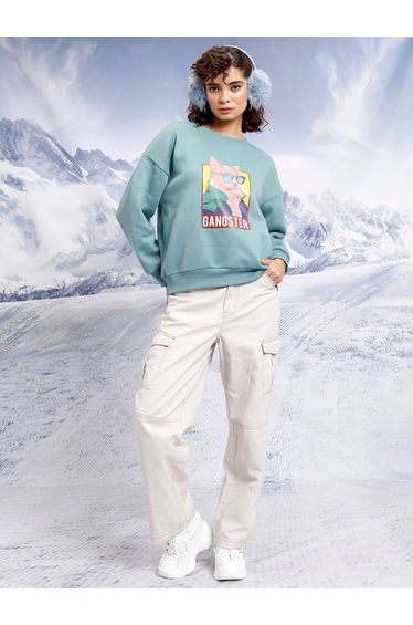 Oversized Printed Sweatshirt with Dropped Shoulder