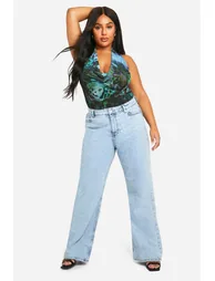 Plus Animal Mesh Cowl Bodysuit - blue