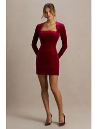 Irresistible | Burgundy Velvet Square-Neck Mini Dress - 3