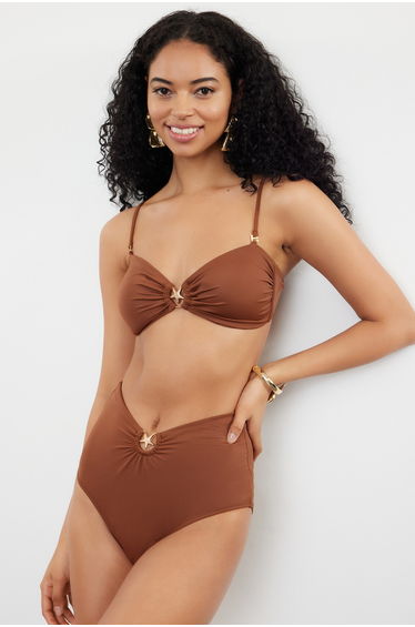 Brown Strapless Premium Accessories Bikini Top