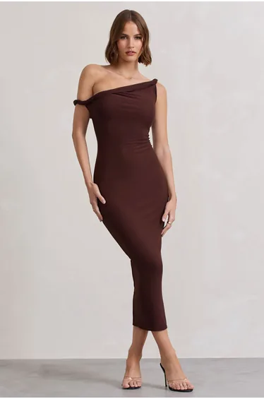 Salome | Chocolate Brown Twisted Asymmetric Dress