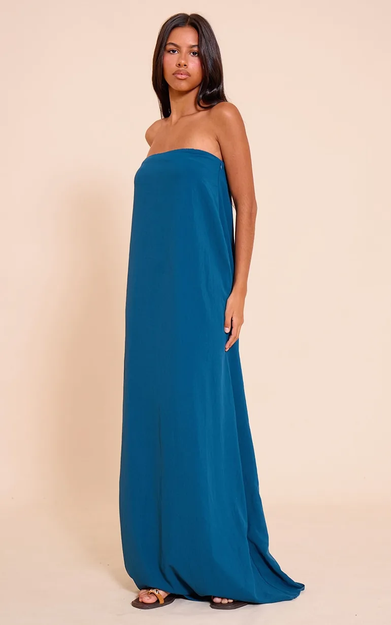 Petite Teal Floaty Woven Bandeau Maxi Dress Prettylittlething : Dresses :  VogaCloset Bahrain