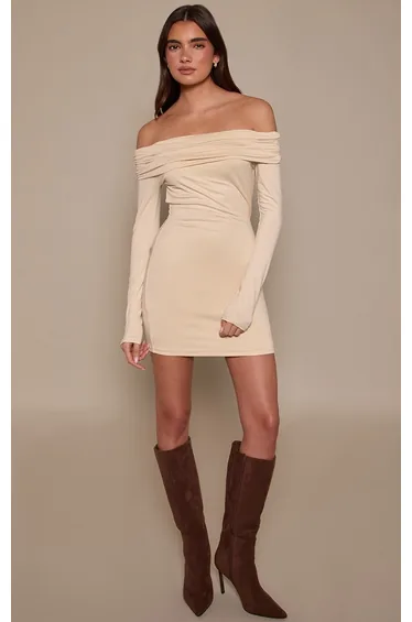 Cream Soft Touch Jersey Bardot Bodycon Dress