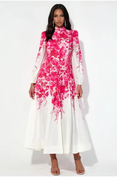 MSN Floral Belted Midi Dress