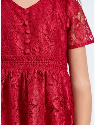Girls Red Lace A-Line Knee-Length Dress - 3