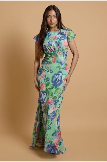 Petite Orchid Floral Printed Waterfall Maxi Dress