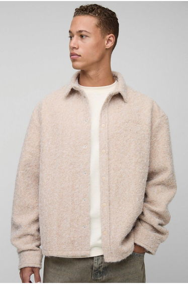 Tall Oversized Embroidered Brushed Overshirt - taupe