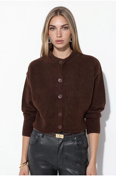 VIORNA Crop Ribbed Cardigan With Buttons
