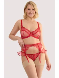 Monica Red Ribbon Slot Lace Suspender - 2