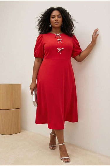 Red Finike Woven Plus Size Dress