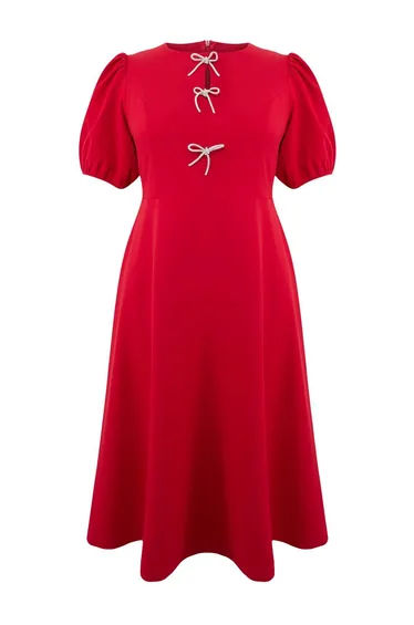 فستان ترينديول كيرف أحمر ميدي