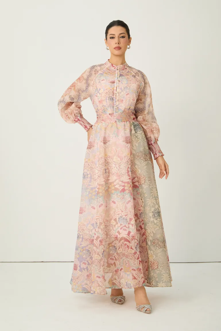 Soft Sunshine Pink Floral Print Puff Sleeve Top & Skirt Set - 2