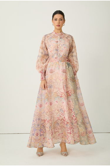 Soft Sunshine Pink Floral Print Puff Sleeve Top & Skirt Set
