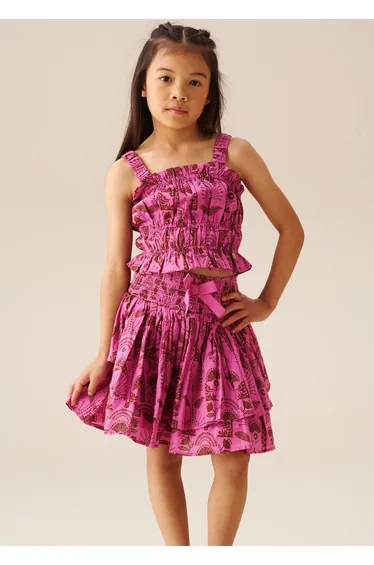 Izzy Palm Print Shirred Waist Mini Skirt - Pink