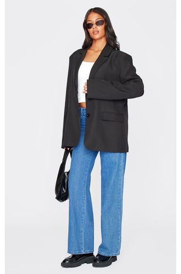 Tall Black Seam Detail Structured Oversized Blazer