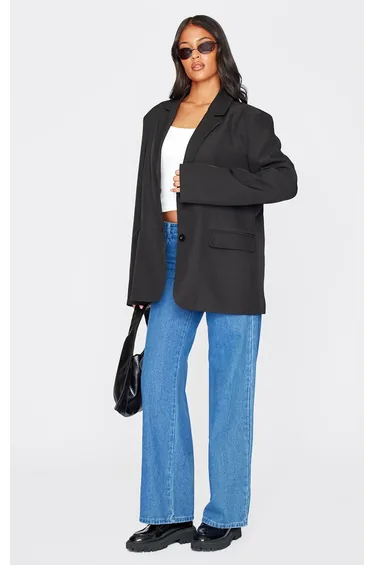 Tall Black Seam Detail Structured Oversized Blazer