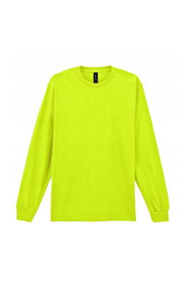Gildan Mens Plain Crew Neck Ultra Cotton Long Sleeve T-Shirt - Safety Green