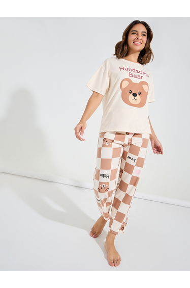 Bear Print T-Shirt and Pyjama Set
