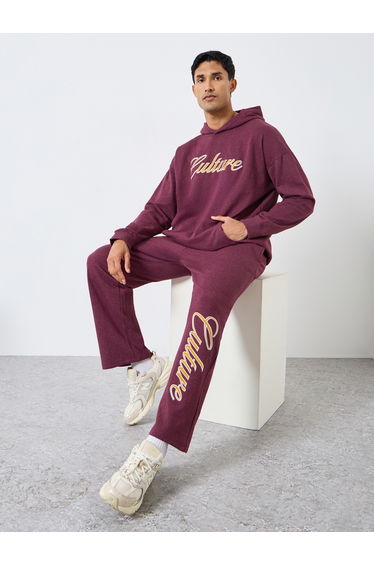 Men Purple Printed Hoodie and Joggers Co-Ords