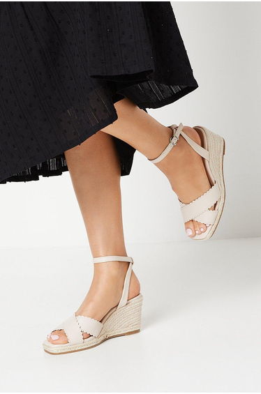 Georgiana Scalloped Cross Strap Espadrille Wedges