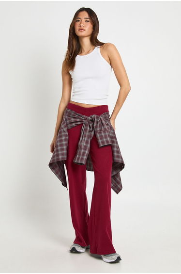 Brushed Rib Wide Leg Trouser - wine