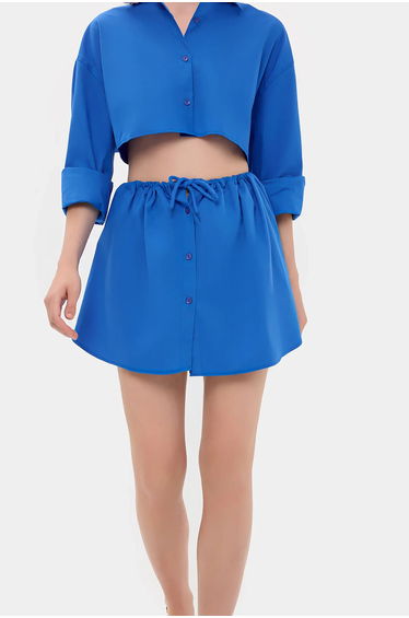 High Waist Drawstring Buttoned Mini Skirt