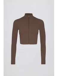 Soft Active Zip-Up Cropped Jacket in Cocoa - 1