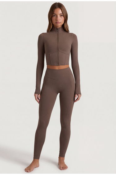 Soft Active Zip-Up Cropped Jacket in Cocoa