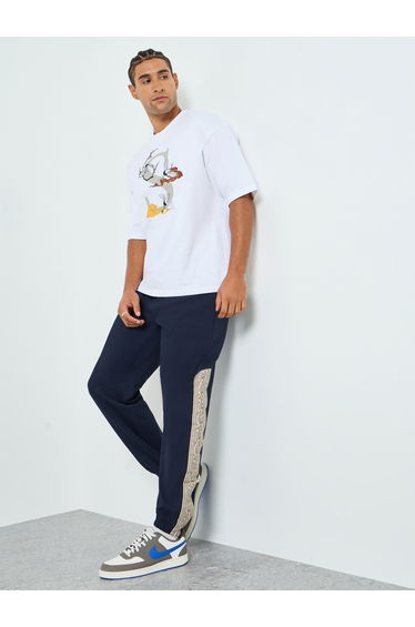 Men Navy Blue Printed Oversized Joggers