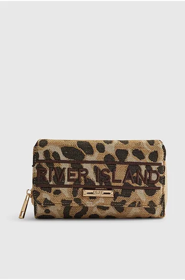 Beige Jacquard Leopard Print Purse